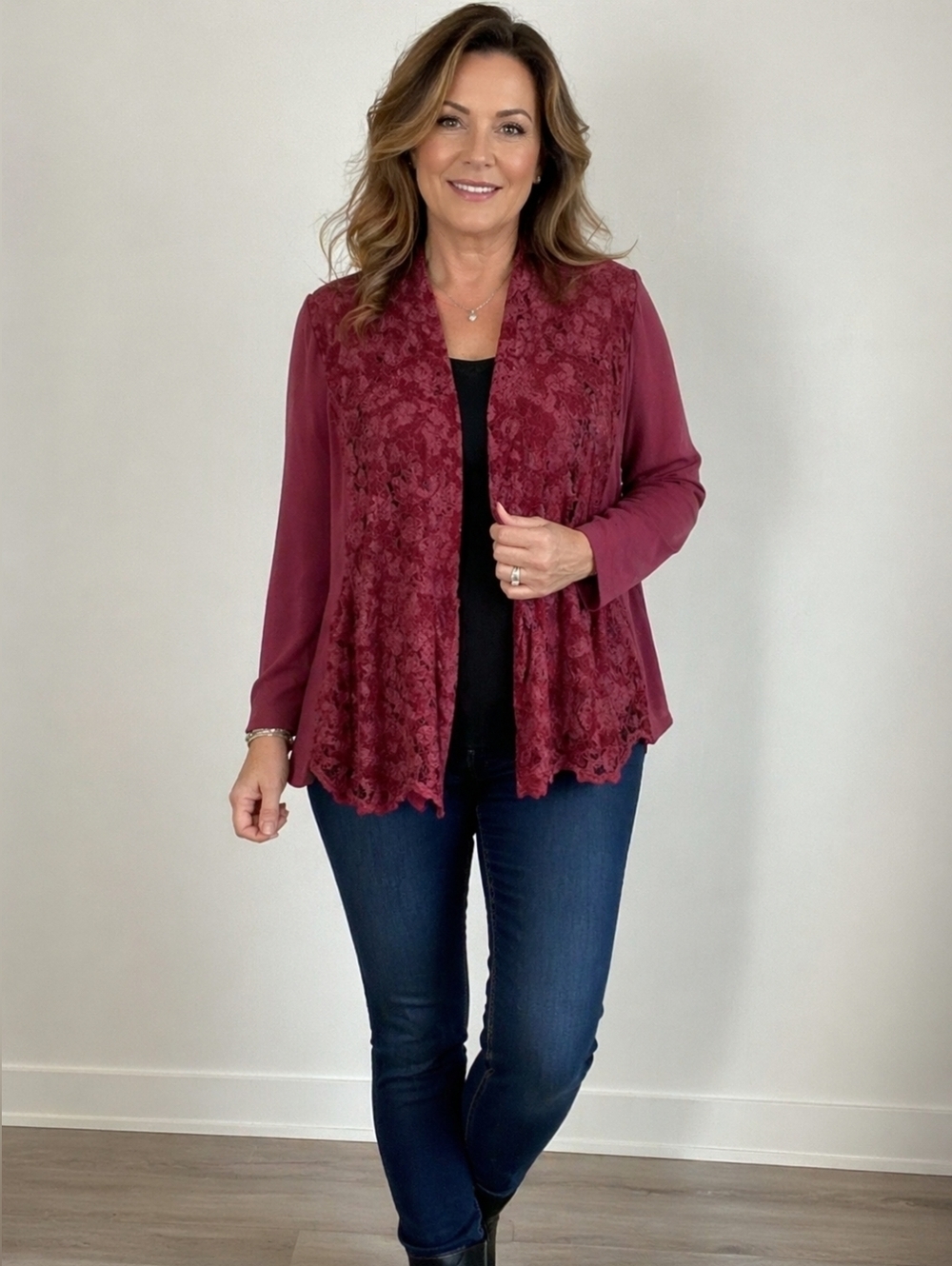 Chico's Women's Boho Grunge Blazer Faux Suede With Embroidered  Lace Size 3